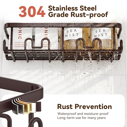 Image of YASONIC Shower Caddy Adhesive, 100% Rustproof Shower Organizer with Soap and Toothbrush Holder, Large Capacity Shower Shelves for Inside Shower, No Drill Shower Storage for Home (5 Pack Bronze)