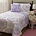 Mytex, Vivian 4-Piece Quilt Set Featuring Medallion Pattern, Bohemian Style, Cotton, Reversible Bedding, Teen, Girls, Purple, Aqua, and Pink, Twin
