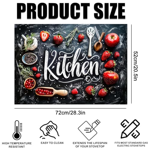 Image of Nuxovilar Stove Top Cover for Electric Stove, 20x28 Inch Polyester Glass Cooktop Protector with Chalkboard Style Strawberry Kitchen Utensil Design,for Kitchen Decor