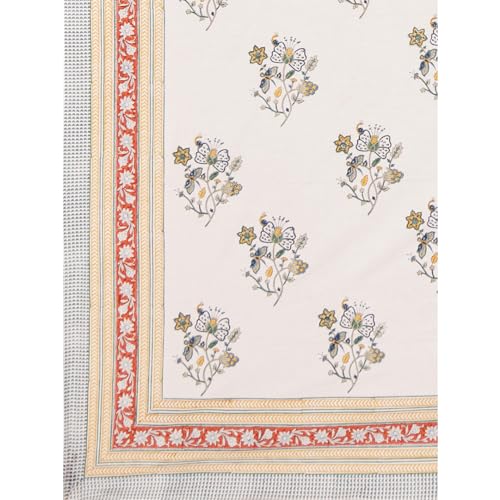 Image of Vasant Premium Hand Block Printed Bedsheet | Bed Sheet Flatsheet | Pure Cotton | Double Bed King Size 108 inchx108 inch | 300 TC Bedsheets | Includes 2 Pillow Covers | Flower Spread