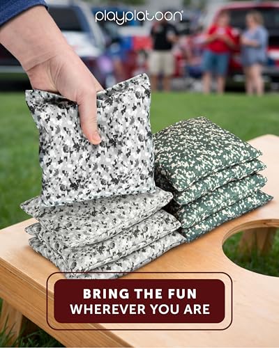 Image of Play Platoon Cornhole Bags Weather Resistant- Set of 8 Regulation Bean Bags for Tossing- Official Professional Size & Weight Corn Hole Bags Two Color All Weather Cornhole Beans Bag Set with Tote Bag