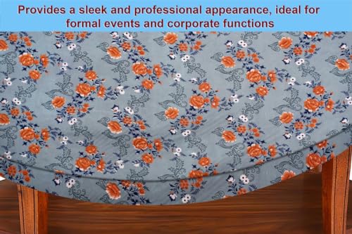 Image of The Furnishing Tree Elastic Oval Center Table Cover WxL 18x60 in Inches Polyester Floral Pattern Blue