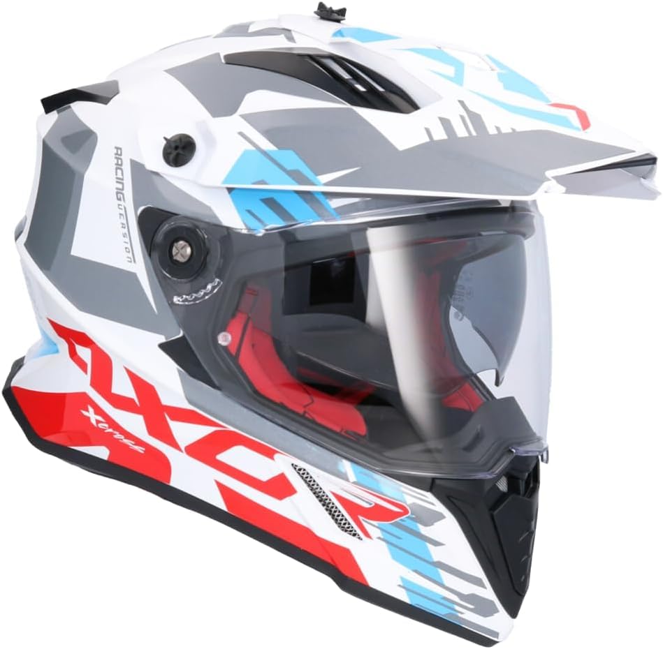 AXOR Helmets Casco Adventure X Cross D/V X1 Blanco y Rojo Totalmente Homologado 22.06 (M 57/58)