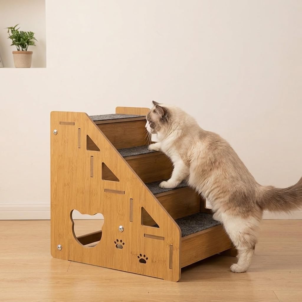 Scaletta per Gatti in Legno, Costruzione in legno, Scaletta pieghevole, al davanzale, Per proprietari di cani, style to 3