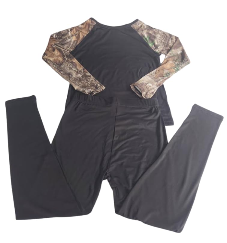 Cozy Camo Kids' Base Layer Bundle – 2 Piece Set (Top + Bottom Dark Camo) Cold Nights, Camping, Hunting, & Comfort