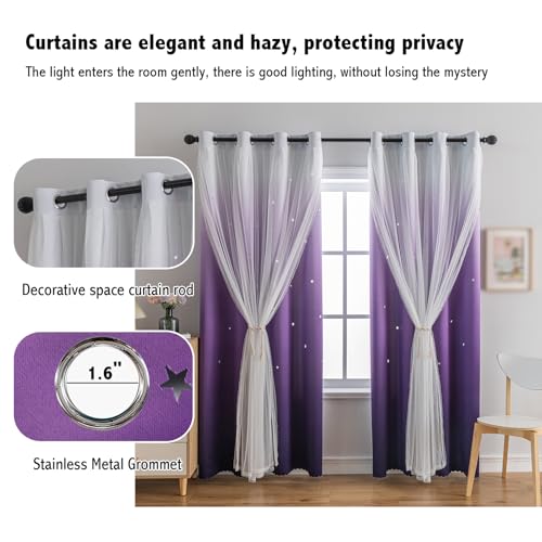 Image of Anytime Star Blackout Curtains for Girls Bedroom Kids Room,Dark Purple
