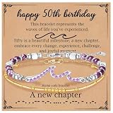 50th Birthday Gifts for Women, Morse Code Bracelets with Gift Box & Card, Inspirational Through The Waves of Life Cross Matching Bracelet for Mom, Grandma, Wife, Sister, Best Friend
