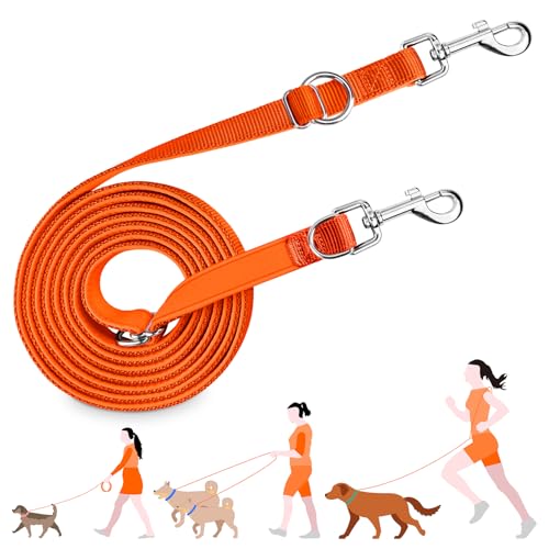 PETCOOZ Guinzaglio Addestramento per Cani, Guinzaglio Doppio per Cane 3M Regolabile, Multifunzionale, Resistente e Anti-sporco a Tutti i Cani, Arancione