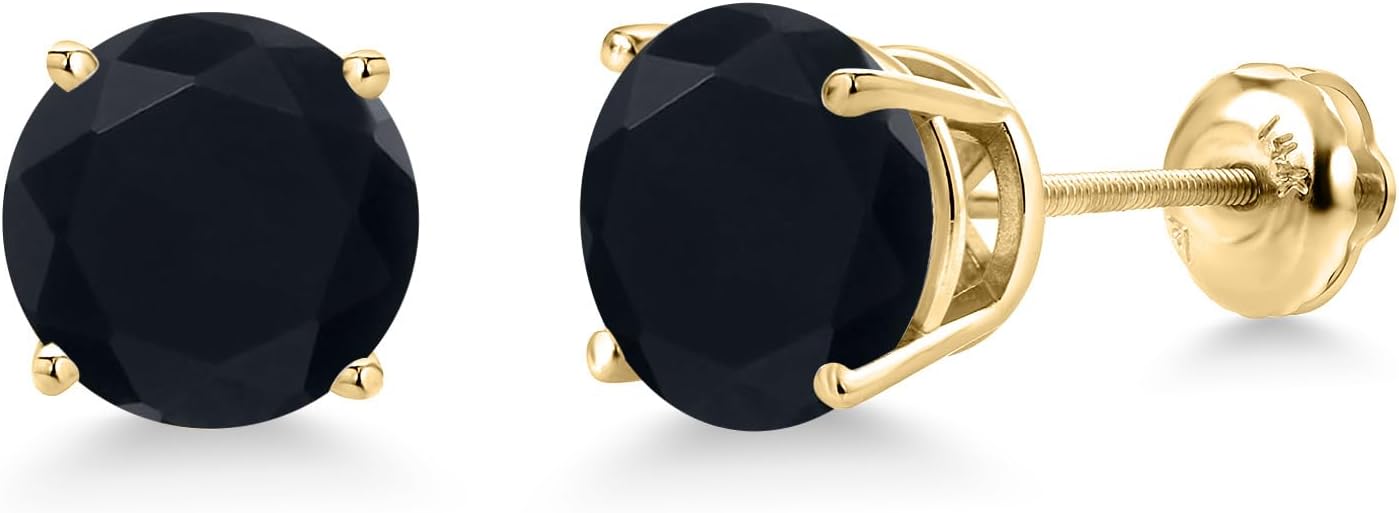 Gem Stone King 14K Yellow Gold Black Onyx Stud Earrings for Women | 3.29 Cttw | Gemstone December Birthstone | Round 8MM