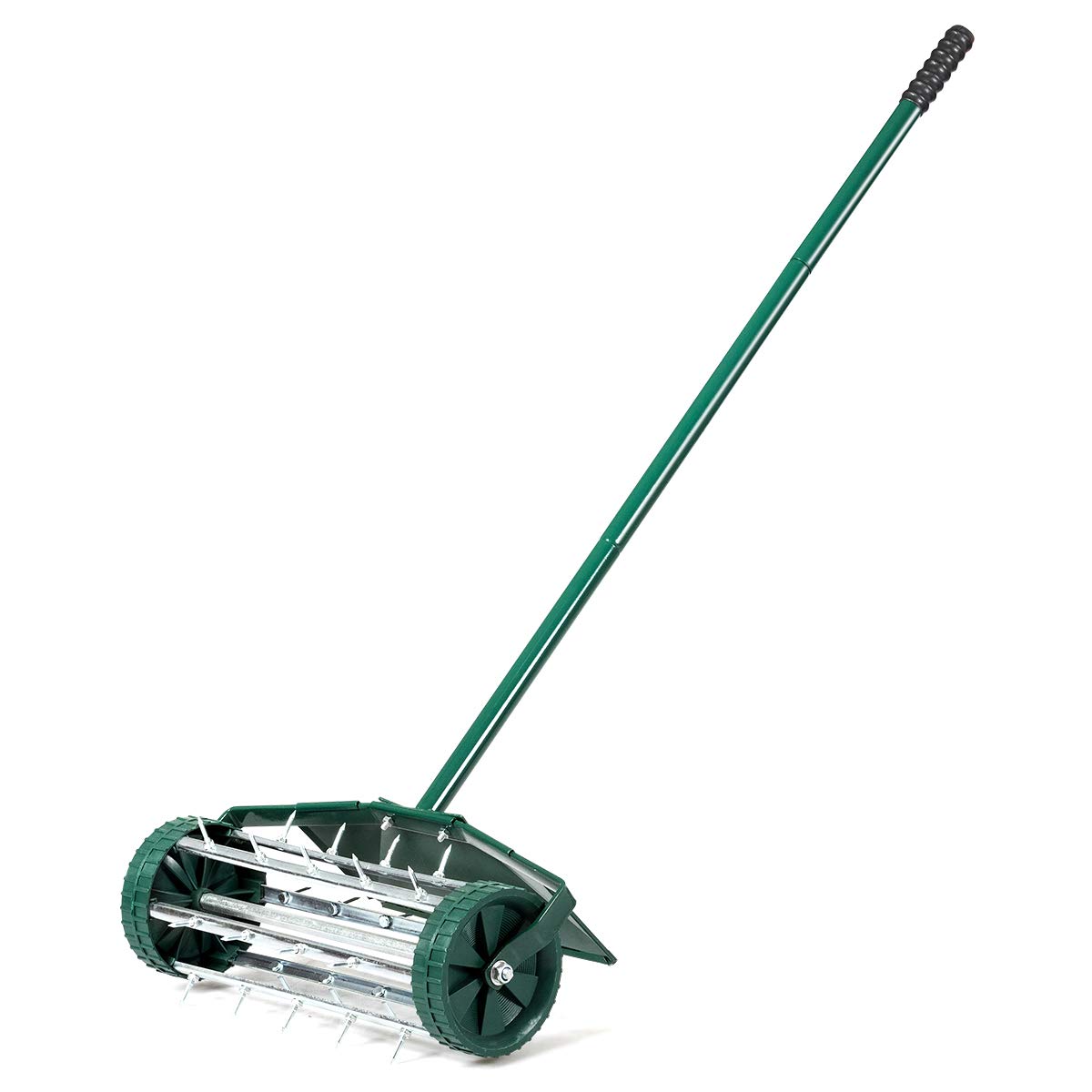 SOARS Rouleau Aérateur Gazon, Rouleau φ 15 CM, Scarificateur Manuel en Métal avec Clous de 3 CM, Protection Anti-Éclaboussures, Manche, pour l'Entretien de la Pelouse (46 X 23 X 127 CM)