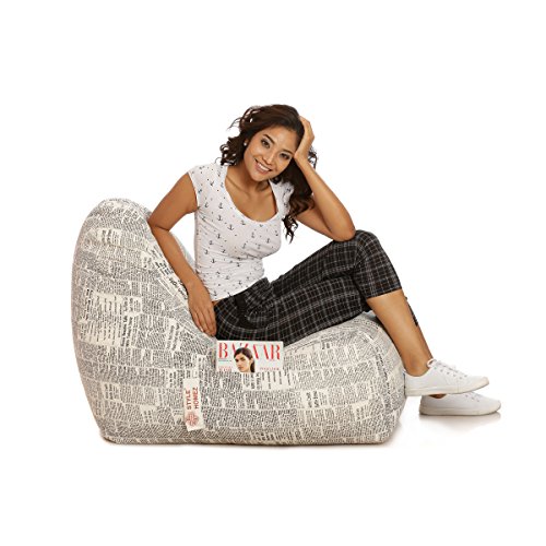 Image of Style Homez Hackey Cotton Canvas Newspaper Printed Bean Bag XXL Size Filled with Beans Fillers