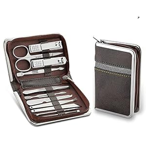 11-26 Pcs Manicure Set Stainless Steel Nail Clippers Cuticle Nipper Pedicure Care Tool Dead Skin Scissor Cleaning Grooming Kit,Brown,11pcs