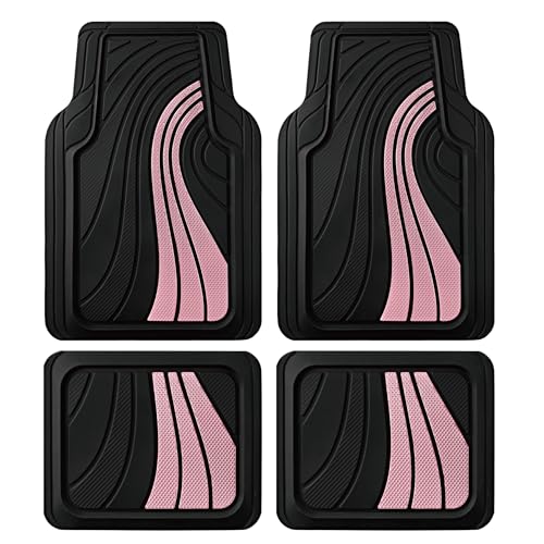 Road Comforts Car Floor Mats Full Set – Front & Rear Car Floor Mats with Aluminum Design, Anti-Slip Backing, All-Weather Protection, Trim-to-Fit Car Mats for Most Sedans, SUVs & Vans - Pink
