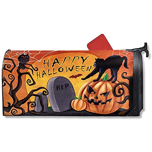 Juvale Magnetic Mailbox Cover - Halloween Themed, Decorative Vintage Vinyl Mailbox Wrap for Standard Size, Happy Halloween Pumpkin Cat and Graveyard Design – Multicolor, 17.2 x 20.8 inches