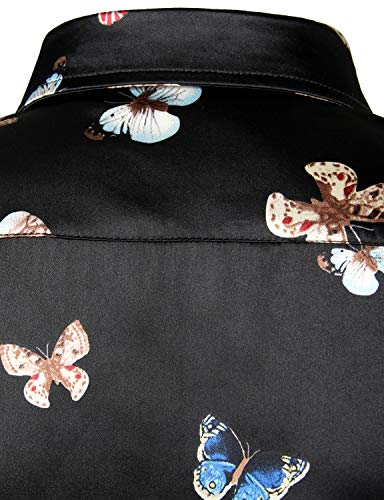 Image of ZEROYAA Men's Luxury Printed Silk Like Satin Button Down Dress Shirt for Party Prom