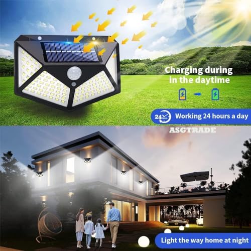 Image of 100 LED Bright Outdoor Solar Lights with Motion Sensor Solar Powered Wireless Waterproof Night Spotlight for Outdoor /Garden Wall, Solar Lights for Home