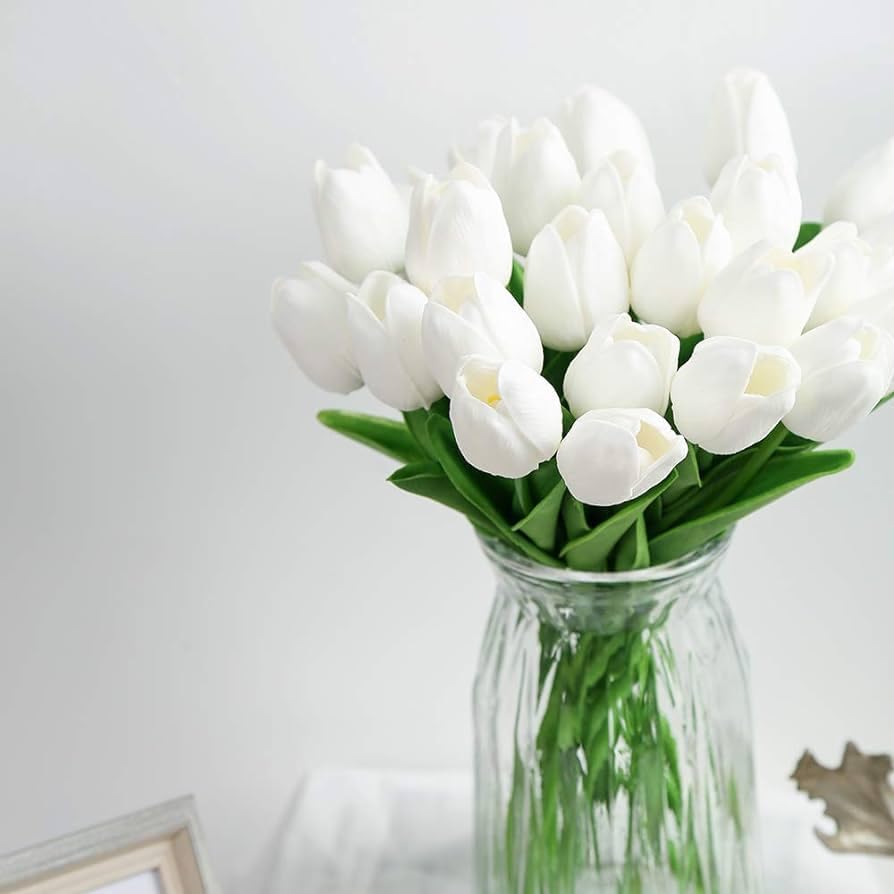 Image of CosaCentrum Beautiful Decorative Artificial Tulip Flower Bunches for Home decor (White, Pack of 11)