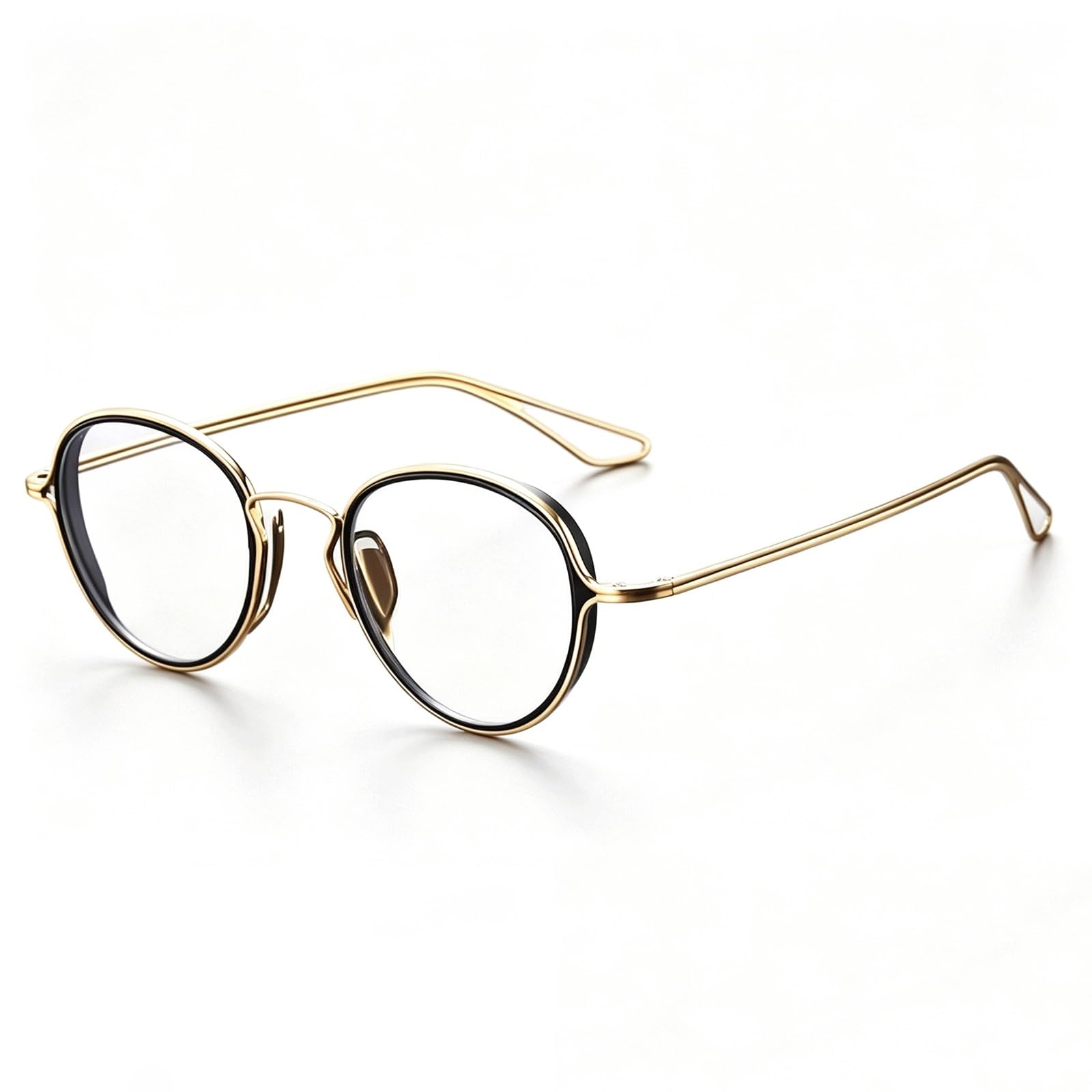 KLJUddGY Round Eyewear Frames Non Prescription Eyeglasses Reading Glasses Pure Titanium Spectacles for Computer Glasses with Nose Pads(Gold)
