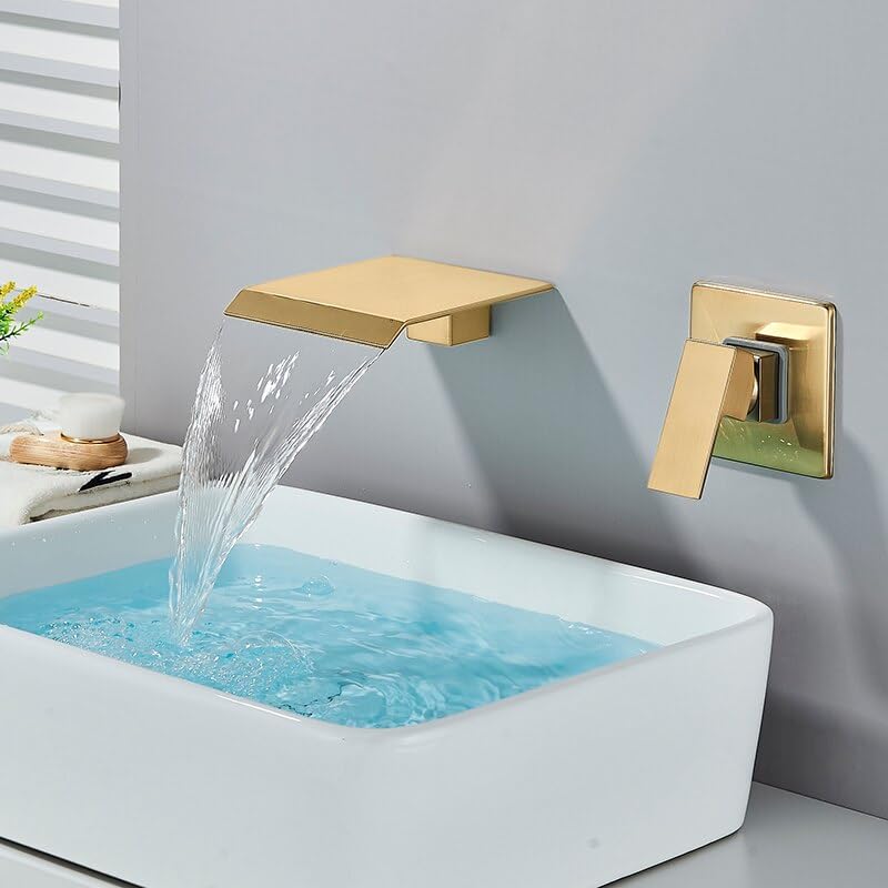 Mitigeur de salle de bain mural noir mat avec bec cascade et commande séparée