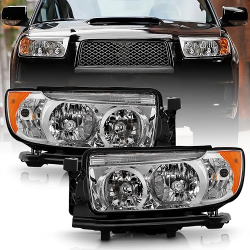 KEEKPO - For 2006 2007 2008 Subaru Forester Factory Chrome Housing Headlights Headlamps Assembly Replacement Left+Right