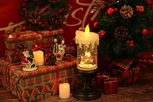 Image of Eldnacele Battery Operated Lighted Flameless Candles Christmas Snow Globe Candle Light Swirling Water Glittering Spinning Candles for Home Decoration(Santa Claus)