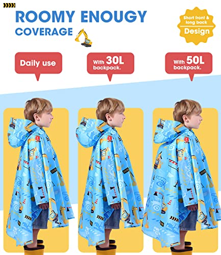 Image of WAWSAM Lightweight Rain Poncho Kids, Ponchos for Kids Waterproof Reusable Hooded, Kids Poncho Rain Jacket for Boys and Girls