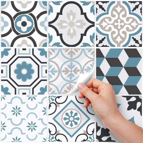 RE-COVERTILES - Adesivi Piastrelle Cucina Bagno Mattonelle adesive in PVC Impermeabili Antigraffio Stickers Decorazione Parete Cementine Peel and Stick - Modello 54 Pz 10x10 cm PS00032 Made in Italy