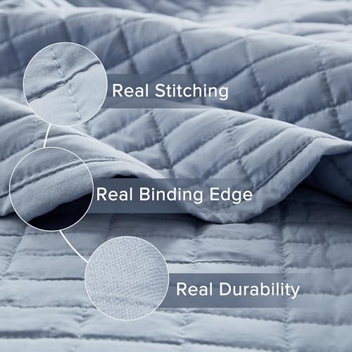 Comfort Spaces Kienna Quilt Set- Double Sided Stitching Design Summer Blanket, Lightweight, Soft, All Season Bedding Layer, Matching Sham, Blue, Coverlet Twin/Twin XL(66"x90") 2 Piece