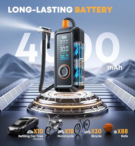 Image of Tire Inflator Portable Air Compressor, Cordless & 12V DC Air Inflator for Car Bikes MotorcycleTires Balls with Auto Shut-Off, Digital Pressure Gauge, Compact Emergency Pump