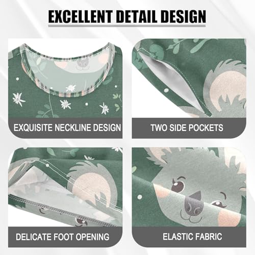 ALAZA Cartoon Koala Green Pajamas Set Short Sleeve Cotton Sleepwear Summer Pjs 2 Piece 5-14Y4