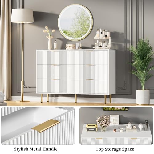 GarveeHome 6 Drawers Dresser for Bedroom, Fluted Dresser Chest of Drawers with Handle, Wood Modern Dressers for Closet, Bedroom Furniture Storage Organizer for Living Room, Hallway