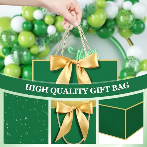Image of JMANNI 1PCS Gift Bag with Ribbon and 1 Greeting Card 2 Tissue Papers, Portable Paper Gift Bag with Handles, Birthday Present Bags for Wedding Party,Mothers Day 12.6 inch x 9.8 inch x 3.9 inch(green gold