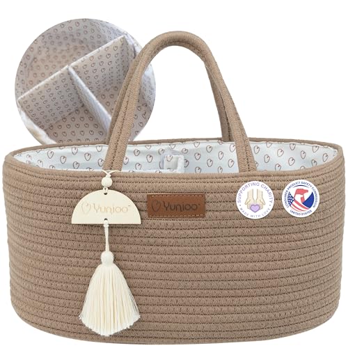 Image of Yunioo Baby Diaper Caddy Organizer, Portable Nursery Storage Basket with Sturdy Handle Diaper Caddy Basket, Car Caddy for Diapers and Baby Wipes, Newborn Essentials