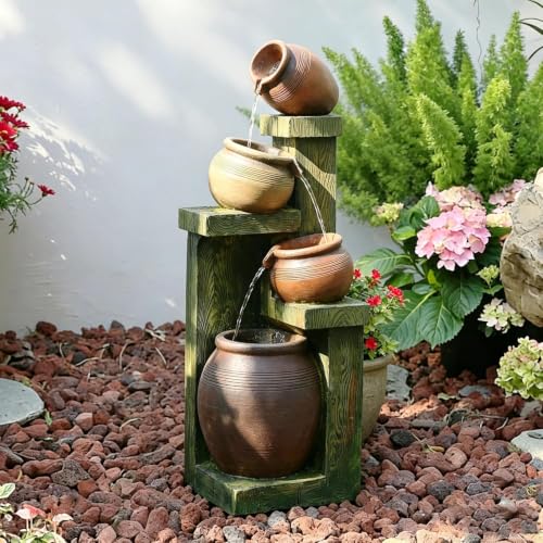 Image of 36.61 inch Outdoor Water Fountain 4-Tier Cascading Pot Waterfall