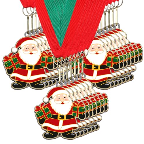 Cholemy 20 Pcs 2 Christmas Medals Award Christmas Trophy Award with Neck Ribbon for Winner First Place Participation Gift Prizes Xmas Party(Santa)