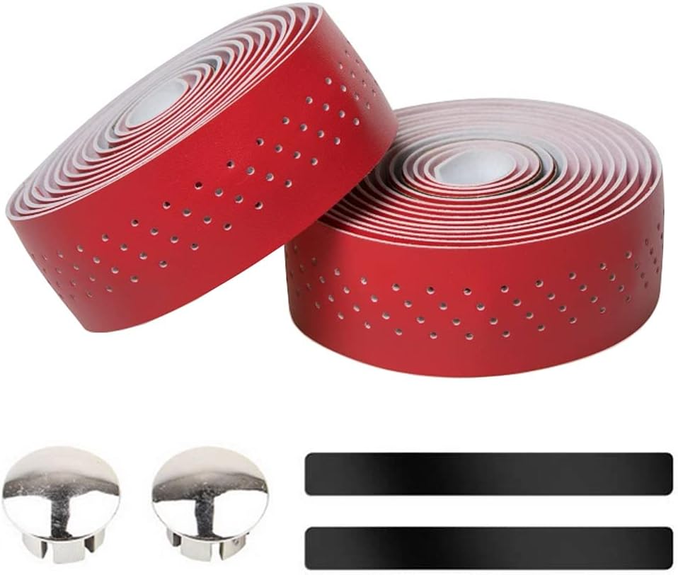 ESUPPORT 2Pcs Bicycle Handlebar Tape Cycling Road Bike Handlebar Tape Leather Handle Bar Grip Wrap Tapes Comfort Non Slip Breathable Anti Shock with Bar End Plug