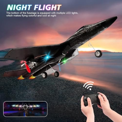 Image of RC Airplane for Kids 12+ & Adults, EPP Foam Glider Aircraft with Gyro Stabilization, LED Night Lights, 2.4GHz Remote Control, Hand Launch & Landing Gears