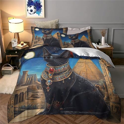 Housse de couette chat égyptien 140x200 parure de lit 3D garçon ado single - 6