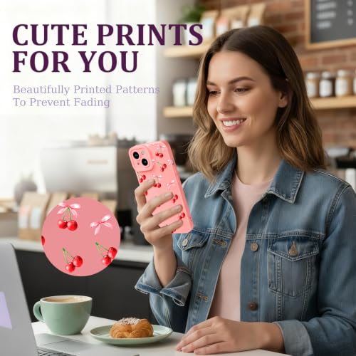 CASBST for iPhone 13 Phone Case, Printed Silicone, Bow Cherry - image 5