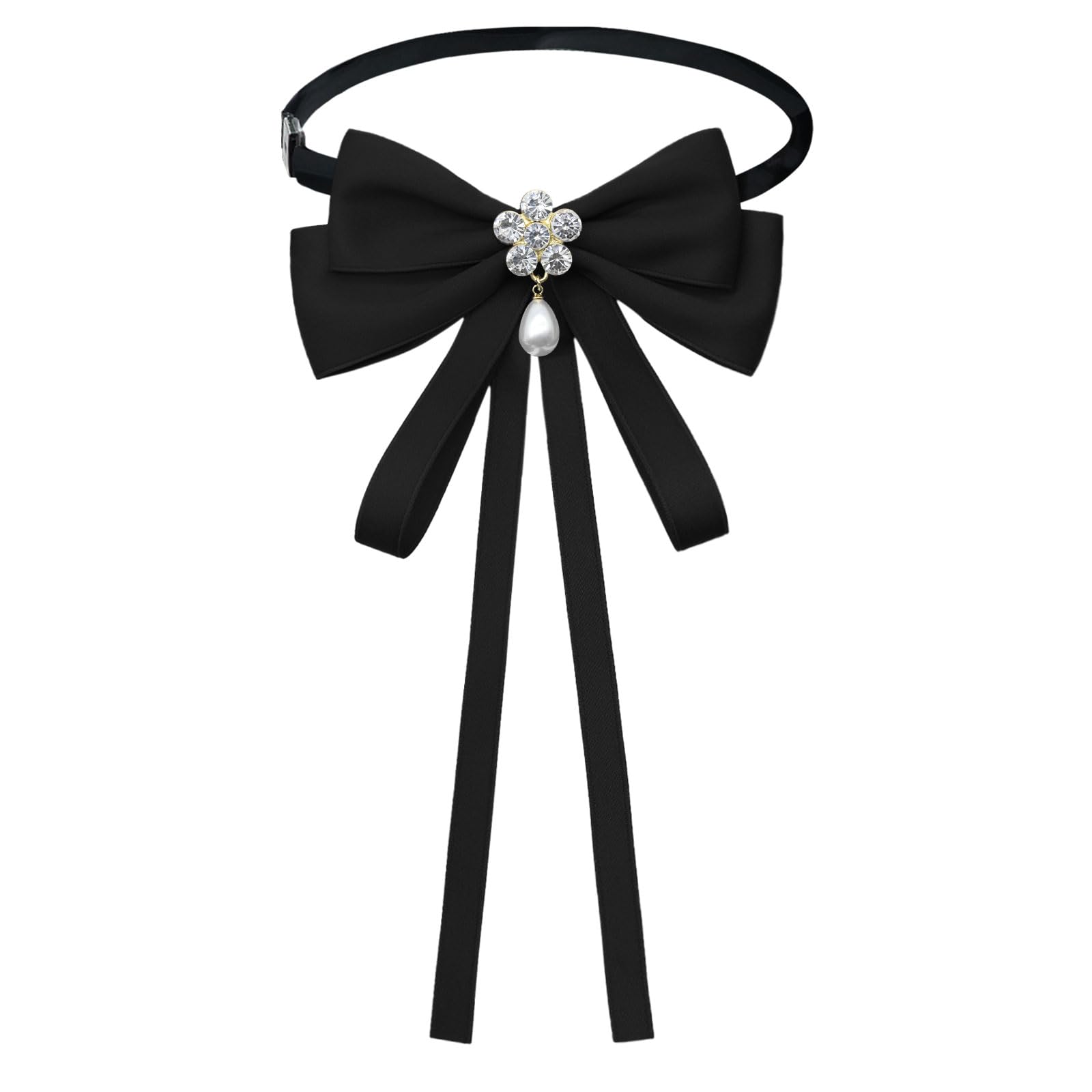 LJBFNN Womens Bow Tie, Clip on Bow Ties for Women Pre Tied Bowtie Ribbon Rhinestone Neck Ties for Shirt Uniform Wedding