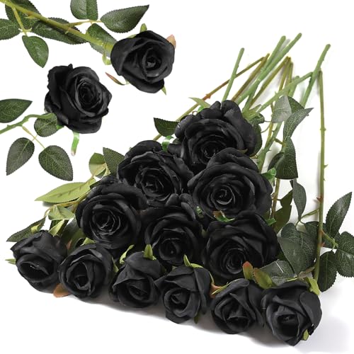 Hawesome 12PCS Artificial Silk Flowers Realistic Roses Bouquet Long Stem