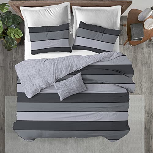 Funda nórdica de 3 tamaños, de puro algodón, fabricada en Italia, con diseño de rayas y rayas, color gris Cover
