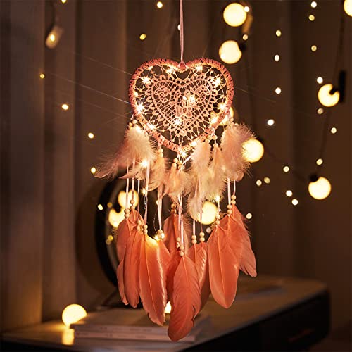 Capteur De Rêves en Plumes, Dsaren Attrape Rêve Lumineux Fait Main Mobiles Attrape-Rêves Rétro Romantique Décor pour Fille Mobile Decoratif Maison Chambre...