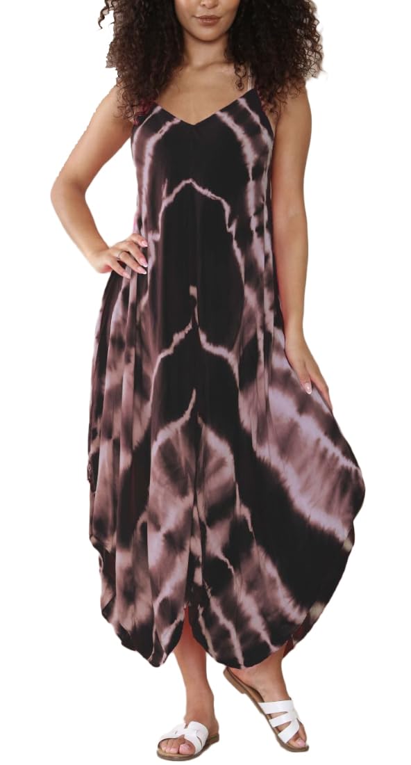 Fairy Trendz Ltd Women's Black Tie Dye Lagenlook Cami Strappy Baggy Harem Jumpsuit Dress Romper Jumpsuit ( One Size)