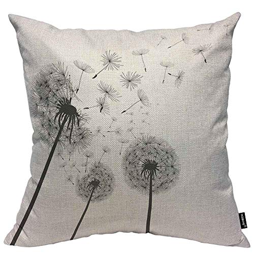 HOSNYE Housse de coussin décorative Motif pissenlit Noir et blanc 40 x 40 cm