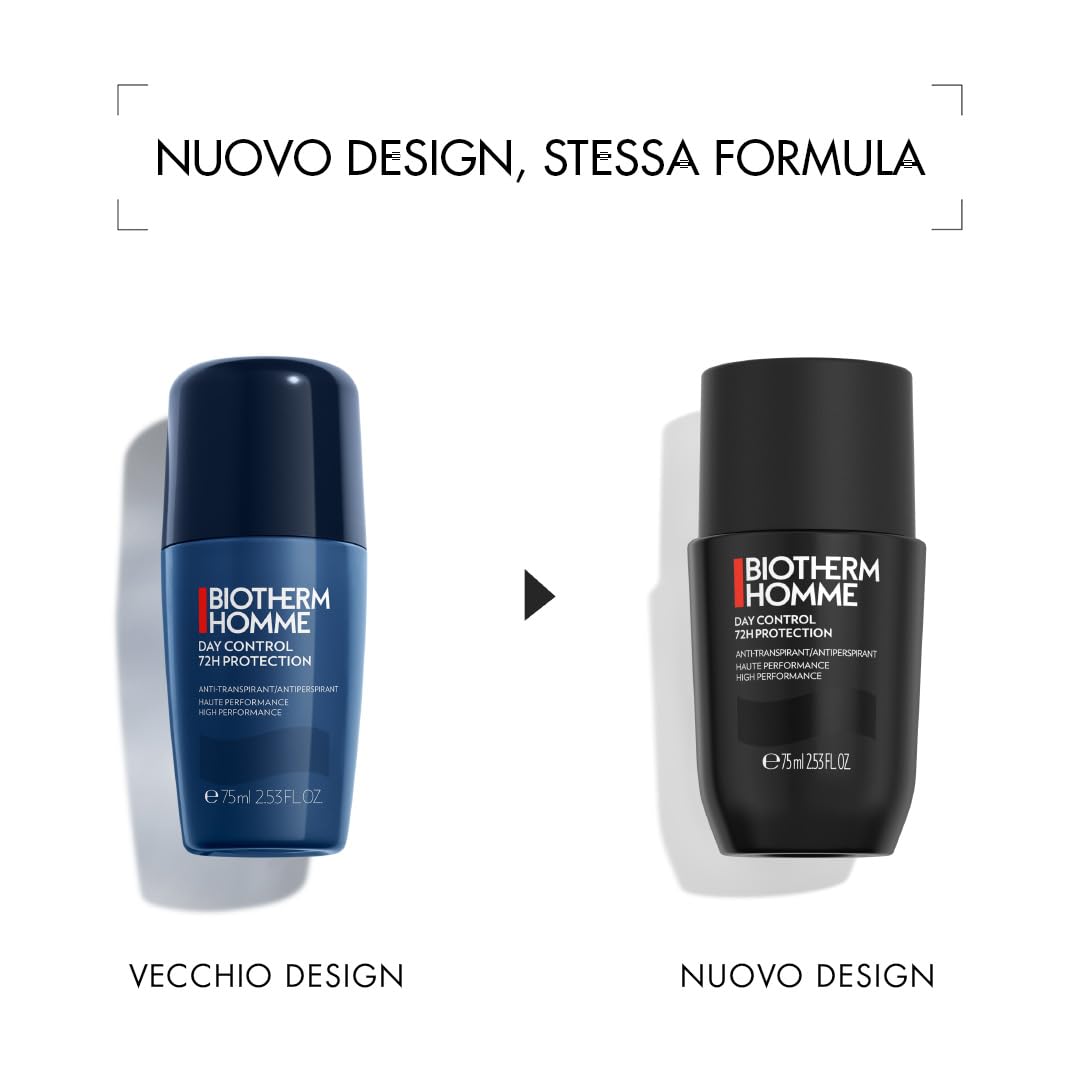 BIOTHERM HOMME Day Control Roll-on 72h, Deodorante Uomo Roll-On 72H, Per Tutti i Tipi di Pelle, Antitraspirante, Day Control, 75 ml