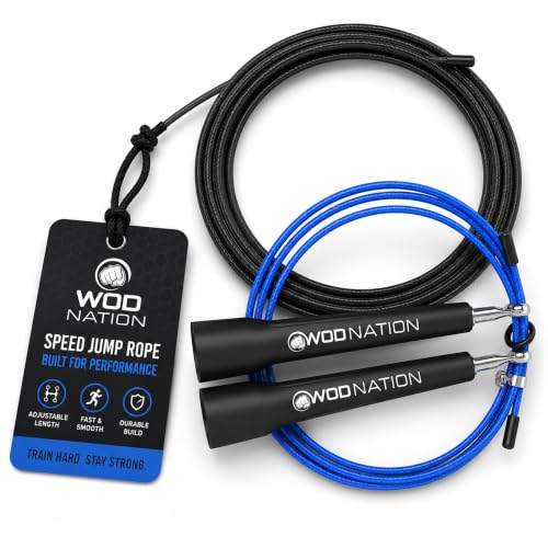 WOD Nation Jump Rope - Black Alloy Steel, Adjustable Length - Speed Jump Rope for Men & Women...