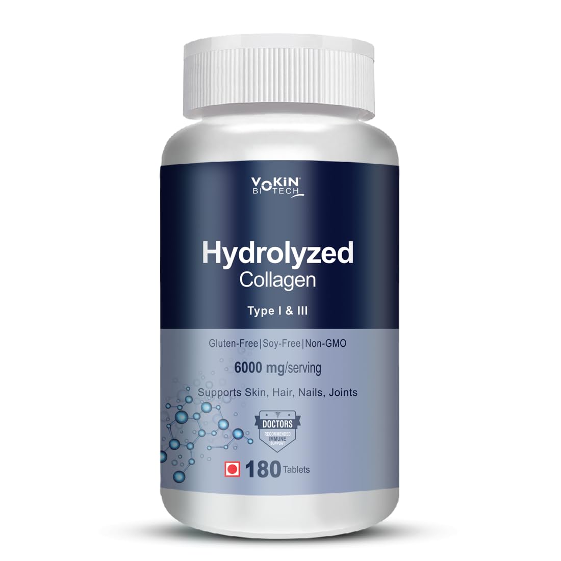 Vokin Biotech Hydrolyzed Collagen Peptides 6000 Mg With Type 1 & 3 Supports Skin,Hair,Nails & Joints (180 Capsule),1 Count-image-12
