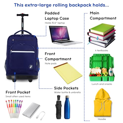 Image of J World Sundance Laptop Rolling Backpack for Girls Boys. Roller Bookbag with Wheels, 20 Inch, Navy