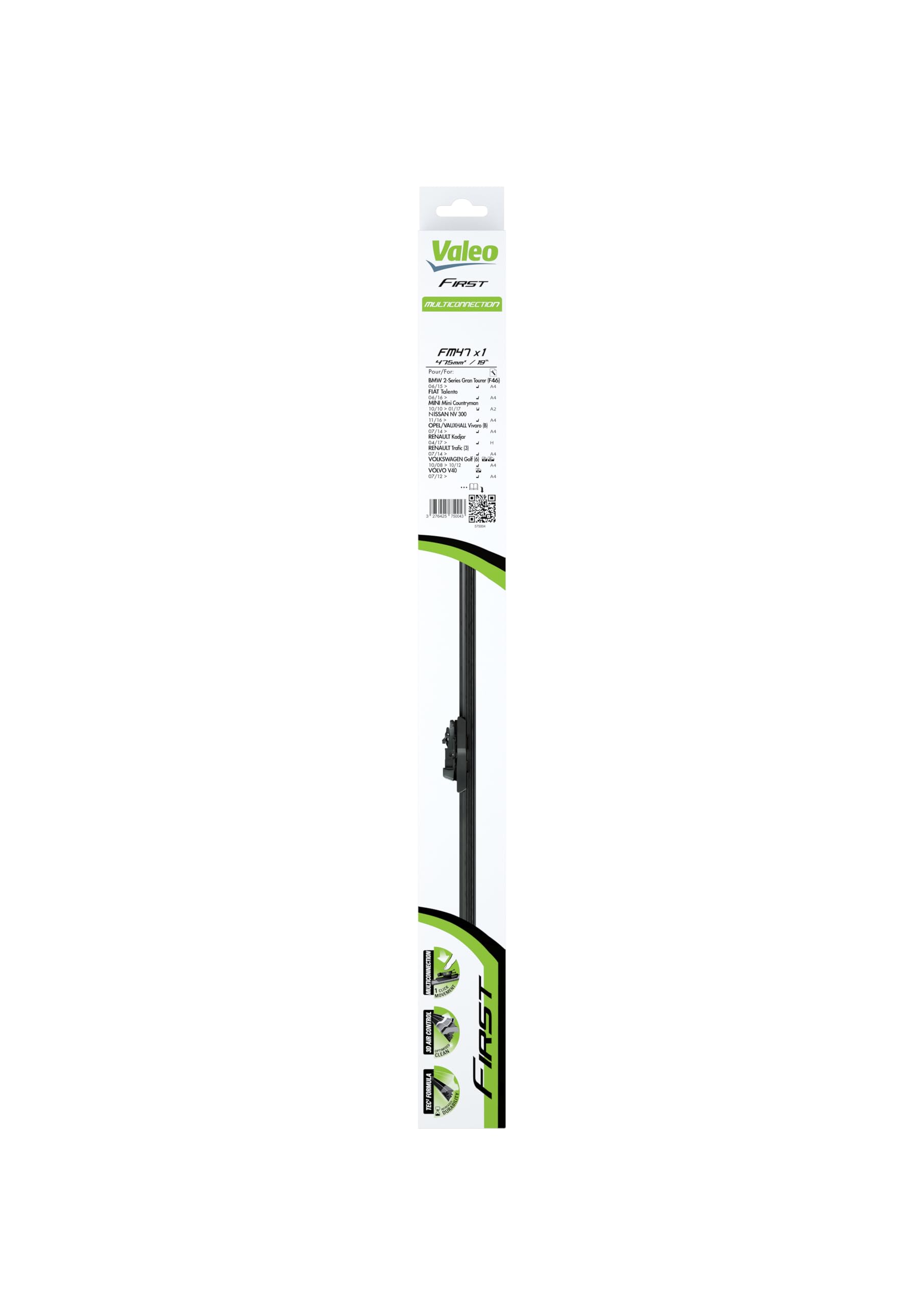 VALEO First Essuie-glace - FM47 Balai d'Essuie-glace Plat 475 mm Profitez d'une vision claire et de performances optimales à cha